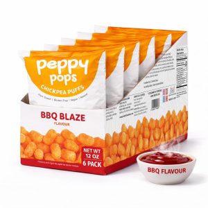 Peppy Pops Chickpea Puffs BBQ Blaze Flavor - 6 Pack, 12 oz | Smoky Barbecue Flavored High Protein Snacks | Healthy Alternative to Chips, Better-for-You Crunchy Snack with 6g Protein Per Bag